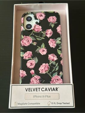 Velvet Caviar iPhone 16 Plus Black Case with Pink Rose Floral Print